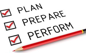Plan, Prepare and Perform written in bold with check box and red colour pencil.